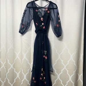 Elegant Navy Floral Embroidered Dress